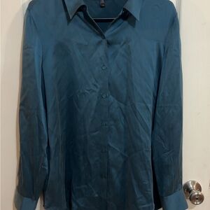 Eileen Fisher Blue Silk Button Up Blouse size Small